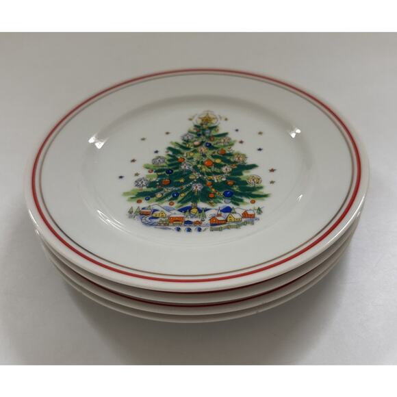 Vintage Salem Christmas Eve Christmas Tree Salad Plate Porcelain 4pc SET Holiday - Picture 1 of 10